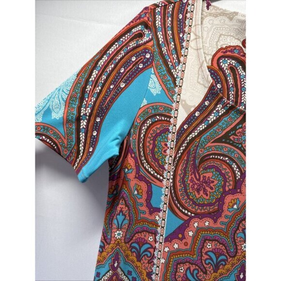 Chicos Womens Maxi Dress Small Short Sleeve Long Colorful Slinky Side Slits 14" - Picture 4 of 8